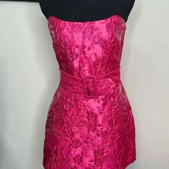 New Without Tags, AMANDA UPRICHARD STRAPLESS FLOWERED JACQUARD MINI DRESS - Picture 11 of 11